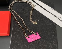 18K Gold Plated Brass Copper Pendant Necklace Fashion Women Designer Brand CLetter Pink Bag Necklaces Choker Chain Leather Silver1341408