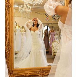 Syrena Dwie designerskie sukienki kawałki długie rękawy 2021 Aplikacja koronkowa Sweet Train Niestandardowy suknia ślubna plażowa Vestido de novia