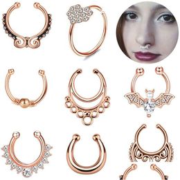 Nose Rings & Studs Clips Hoops For Women Non-Piercing Body Jewlery C Shape Stainless Steel Black Rose Gold Colour Wholesale 2023 New D Dhhql