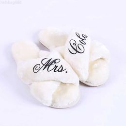 Slippers Personalised Name Mrs Wedding Slippers Bride Bridesmaid Wedding Party Slipper Bridal Gift Birthday Present Fluffy Slippers 240506
