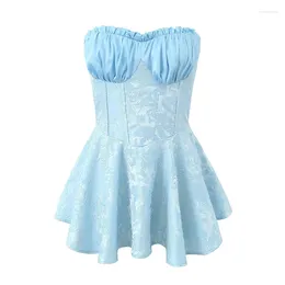 Casual Dresses YENKYE Sexy Strapless Dress For Women 2024 High Quality Blue Club Party Mini Chic Holiday Summer Robe