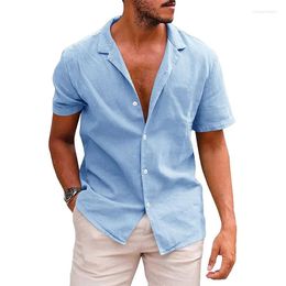 Men's Casual Shirts 2024 Cotton Linen Blouse Summer Men Turn Down Collar Short Sleeve Button Loose Tops Oversized S-3XL