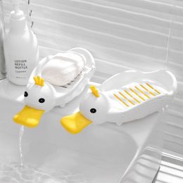 Dishes Cute Duck Soap Dish With Drain For Bathroom Portable Soap Holder Separatable Cartoon Soap Box Kitchen Bathroom Accessories