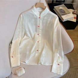 Women's Blouses 2024 Spring High End Small Fragrant Wind Bottom Shirt Elegant Celebrity Top Chinese Style Acetic Acid White