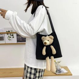 Shoulder Bags Fashion Trend Women's 2024 Cute Bear Bag Canvas Female Student Messenger Large Capacity Buckle Handbag
