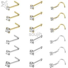 Body Arts ZS 3-12pcs/lot 20G Stainless Steel Nose Stud Set for Women CZ Crystal Round Nose Piercings L Shape Nostril Piercing Body Jewellery d240503