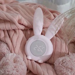 Desk Table Clocks Cute Bunny Ears Led Silent Digital Alarm Clock Electronic Sound Control Luminous Table Bedroom Bedside Home Decoration Gift