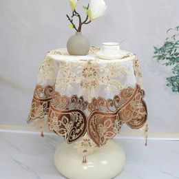 Table Cloth Luxury Mesh Brown Bead Flower Embroidery Cover Wedding Tablecloth Kitchen Christmas Decoration And Accessories