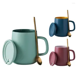 Mugs Ceramic With Cover And Spoon Light Creative Coffee Mug Contrast Colours Cup Perfect Gifts For Friends Birthday
