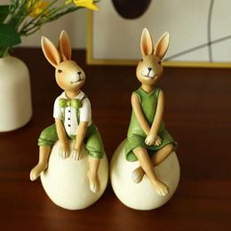 Decorative Objects Figurines Easter Rabbit Ornaments Desktop Living Room Decoration Easter Party Photo Props Crafts Bunny Nordic Festive Resin Decoration T24050