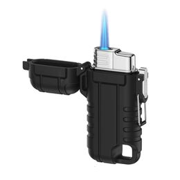 Outdoor Waterproof Gas Unfilled Lighter Camping Portable Windproof Blue Flame Lighter