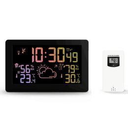 Clocks PT3378A NO DCF Wireless Weather Station Temperature Humidity Sensor Colourful LCD Display Weather Forecast RCC Clock In/Outdoor