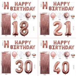 Party Decoration Rose Gold Birthday Girl Happy Banner Confetti Balloons For 18 21 30 40th Decorations