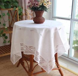 Pads American White Lace Dinning Tablecloth Handdrawn Yarn Embroideried Table Cloth Cotton Linen Table Cover Refrigerator TV Cover