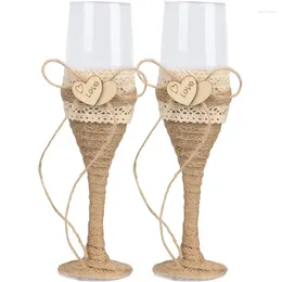 Wine Glasses 2Pcs Burlap Twine Champagne Flute Wedding Toast Glass Drink Cup For Engagement Valentine's Day Gifts Anniversary Present