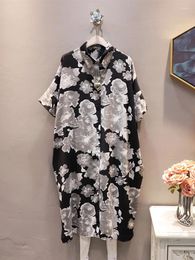 Party Dresses Ink Print Casual Shirt Dress Women Vintage Short Sleeve Contrast Single Breasted Big Size 2024 Summer Vestido Y845