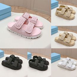 Designer Sandals Women Slide Mule Slippers Crochet Flatform Slides Straw Woven Beach Slipper Summer Casual Shoes Metal Fashion Sandale Rubber Luxury Top Quality