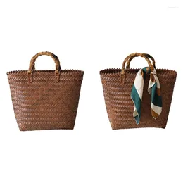 Totes Women Portable Large-Capacity Straw Bag Tote Retro Hand-Woven Female Wild Vegetable Basket