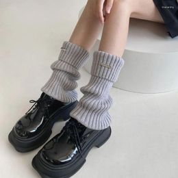 Women Socks Fall Winter Ribbed Knitted Leg Warmer Stockings Harajuku Y2K Metal Label Turn Cuff Cover Calf Long For X4YC