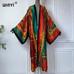 Summer Kimono Africa Print Beach Wear Women Swim Suit Elegant African Boho Cardigan Sexy Holiday Silk Feeling Dress