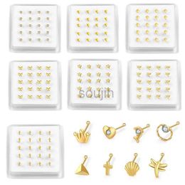 Body Arts 20PCS Boxed Nose Studs Crystal Nose Piercing Body Jewelry for Women Men Heart Star Shape Nose Bone Nose Studs Rings Ball Pin d240503