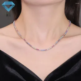 Chains Colorful Tennis Chain Necklace With Copper Inlay And Mixed Color 5A Zircon Wind Plated Real Gold XIAN Gems