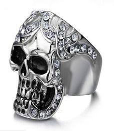 Skull Ring Men039s Vintage Gothic Stainless Steel Rings Skull Wings Motorcycle Biker Rings with CZ Size 812 7168054
