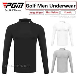 Men's T-Shirts PGM Long-slved Men Bottoming Shirt Kp Warm Male T Shirts Plus Velvet Sports Wear Stand Collar Casual Tops er Y240506