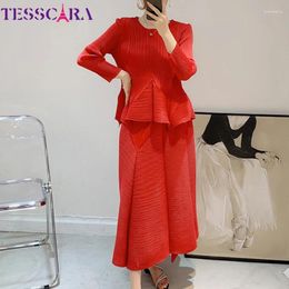 Work Dresses TESSCARA Women Elegant Dress Suit Set High Quality Long Cocktail Party Vintage Two Pieces Designer Formal Occasion Attire