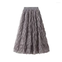 Skirts Purchase High-end Pleated Skirt For Women's Spring 2024 High Waisted Slimming Mid Length A-line Large Hem Gauze