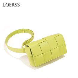 LOERSS Shoulder Bag Woven Pillow Women Cowhide Fashion Small Square Adjustable Casual Underarm Chain Crossbody Bags 240429