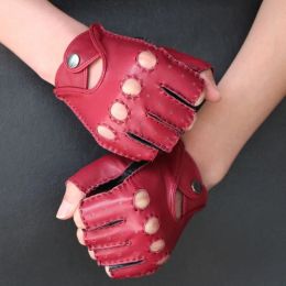 Gloves Top Fashion Genuine Leather Gloves Men Fingerless Sheepskin Mittens Autumn Spring Half Finger Leather Driving Gloves Male Agc001