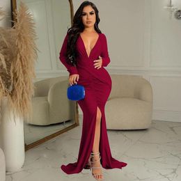 Casual Dresses Sexy V-neck Mermaid Evening For Women Party Nightclub Elegant Ruched Special Occasion Formal Wedding Dinner Dress Gown