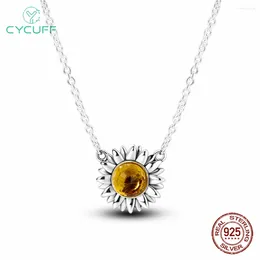 Pendants CYCUFF 925 Sterling Silver Necklace Sunflower Pendant For Women Engagement Wedding Party Birthday Gift Jewelry