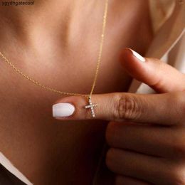 Pendant Necklaces Dainty Cross Necklace For Women Gold Plated Cubic Zirconia Simple Cute