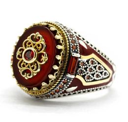 Natural Red Agate Stone Ring for Men Pure Sterling Silver 925 Turkish Handmade King Crown with Gem Rings Luxury Jewellery Gift 220128858478