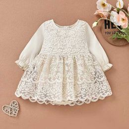 Girl's Dresses Infant Baby Girl Romper Dress Newborn Jumpsuit Long Sleeve Round Neck Patchwork High Waist Lace Floral Toddler Clothing