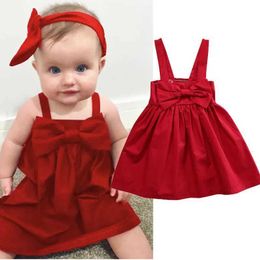 Girl's Dresses Infant Baby Girl Dress Red Bowknot Sleeveless Summer Clothes Princess Birthday Party Dress Kids Clothing OutfitsL2405