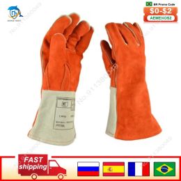Gloves Thick leather welding gloves full cowhide long and thick heatresistant welder antibite animal training safety gloves