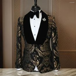 Men's Suits Floral Shawl Neck Dress Suit Wedding Banquet Bridegroom Man Performance Tuxedo
