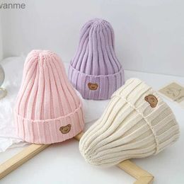 Cappelli Cappelli inverno cappello da fagiolo per bambini cotone autunno cappello a maglia cappello per bambini carino cartone animato orso morbido color solido cappello per bambini wx