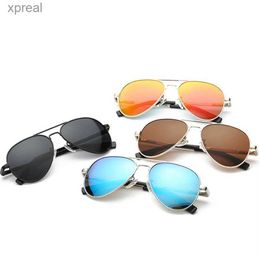 Sunglasses New Childrens Classic Polarized Sunglasses for Boys Color Lens 5-12 Years Mirror Face Childrens Glasses Metal Frame Glasses UV400 WX