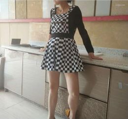 Skirts Vintage Women Chequered Plaid Jumper Skirt Gothic A Line Skater Straps Zipper Overall Female High Waist Suspender Backless