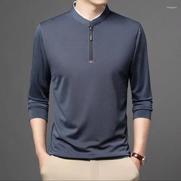 Men's T Shirts Fashion Men Solid Half-zip T-shirt Spring Autumn Business Male Clothes Streetwear Casual Loose Stand Neck Long Sleeve Tops