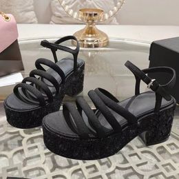 high quality women platform wedge heel sandals runway classic brand designer full rhinestone decor ankle buckle strap summer high heel sandals