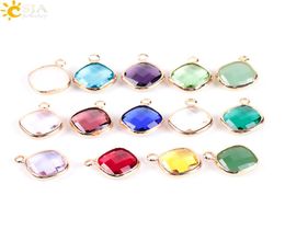 CSJA Luxury 10pcs Gold Glass Crystal Square Beads Charm Pendant for DIY Necklace Earrings Bracelet Handcraft Women Girls Jewelry M8622577