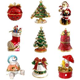 Decorative Objects Figurines 15 Christmas Theme Trinket Box Vintage Metal Crystal Jewelry Storage Case Wedding Ring Holders Home Table Decor Mystery Box Gift T2405