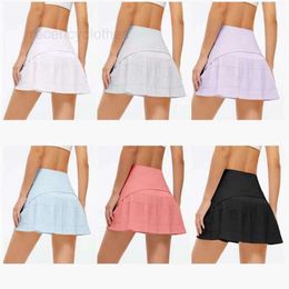 Active Pants LL Women Sport Yoga Skirts Tennis Shorts Solid Color Pleated Golf Skirt Anti Exposure Fitness Short 6 Colors