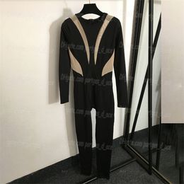 Contrast Colour Women Rompers Luxury Designer Black Jumpsuits Long Sleeve Leotard Jumpsuit Woman Casual Playsuit Bodysuit