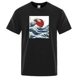 Men's T-Shirts Fashion Fukushima Sun Waves Ukiyo E Printed Man T Shirts Comfortable Loose Tshirts Breathable Tops Vintage Brand Male T-Shirts T240505